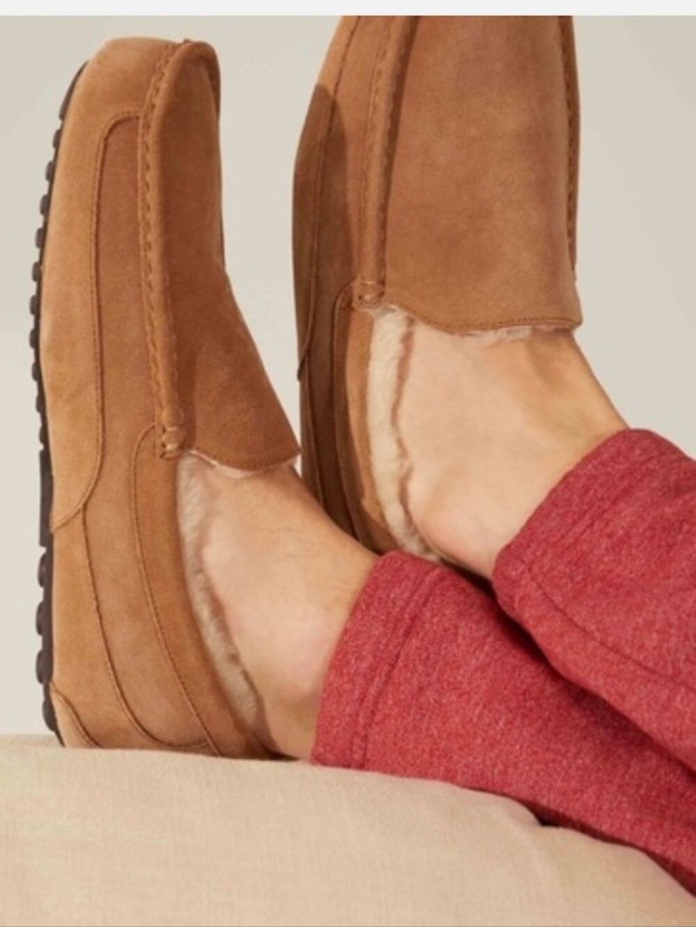 UGG Chestnut Suede Shearling-Lined Slip-Ons Size 8